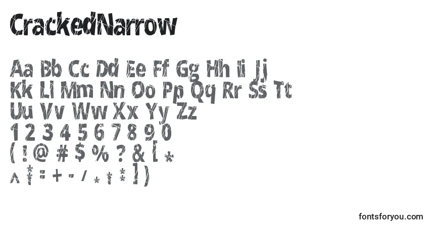 A fonte CrackedNarrow – alfabeto, números, caracteres especiais