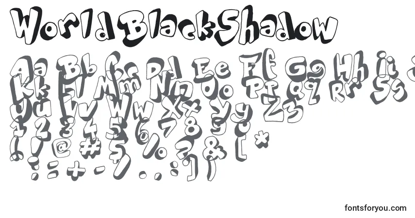 Шрифт WorldBlackShadow – алфавит, цифры, специальные символы