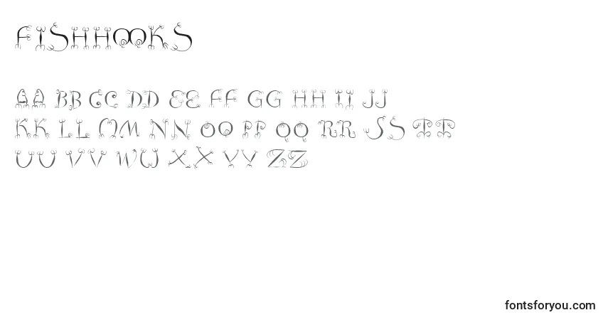Czcionka Fishhooks – alfabet, cyfry, specjalne znaki