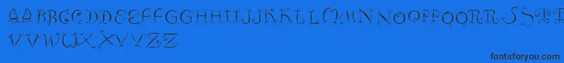 Fishhooks-Schriftart – Schwarze Schriften auf blauem Hintergrund