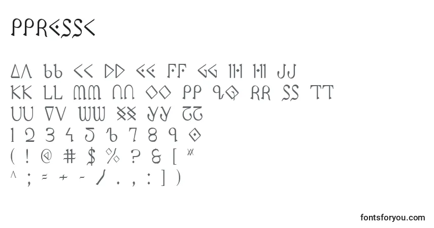 Czcionka Ppressc – alfabet, cyfry, specjalne znaki
