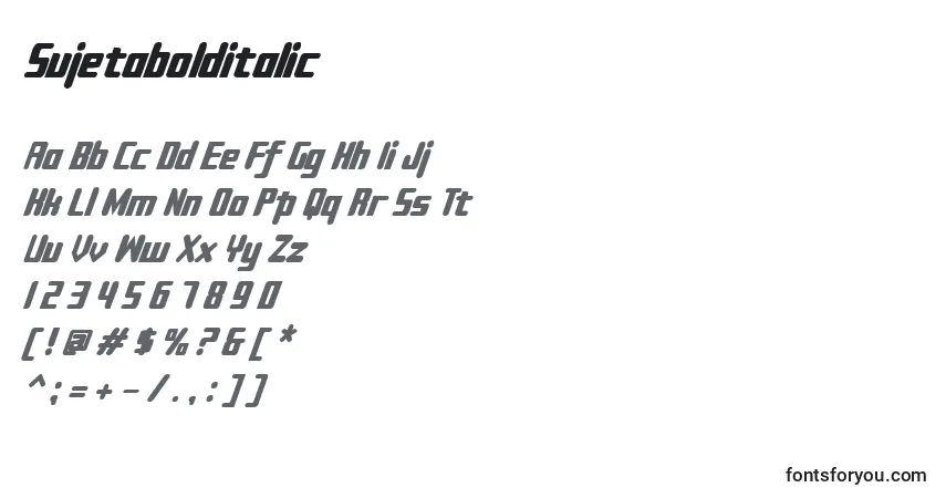 Schriftart Sujetabolditalic – Alphabet, Zahlen, spezielle Symbole