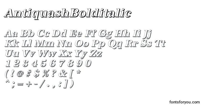 Czcionka AntiquashBolditalic – alfabet, cyfry, specjalne znaki
