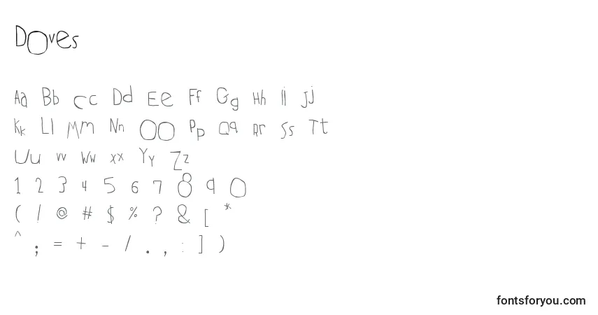 Czcionka Doves – alfabet, cyfry, specjalne znaki