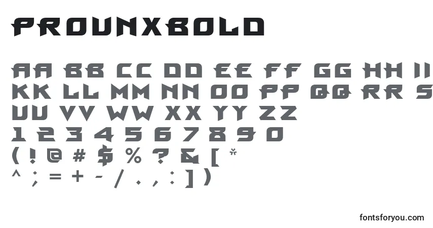 A fonte ProunxBold – alfabeto, números, caracteres especiais