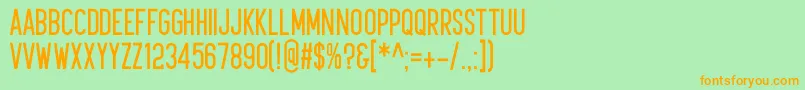 フォントKudajets – オレンジの文字が緑の背景にあります。