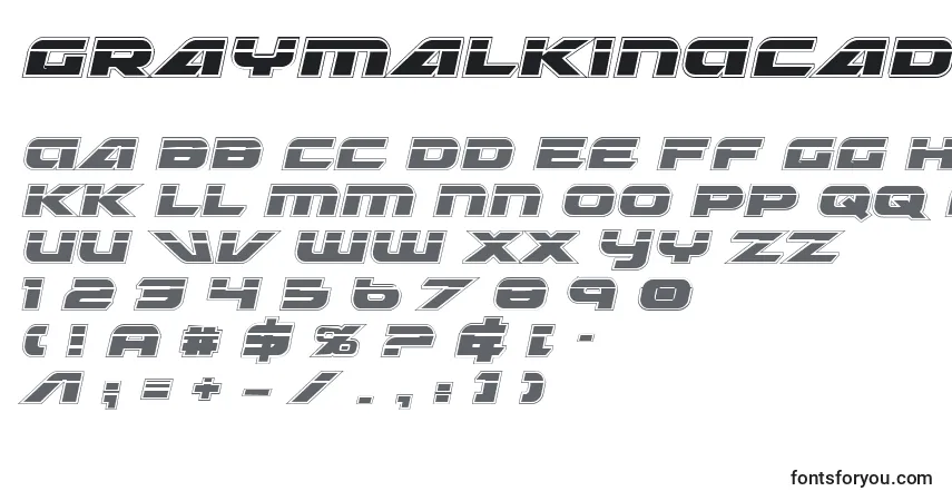 Schriftart GraymalkinAcademyLaser – Alphabet, Zahlen, spezielle Symbole