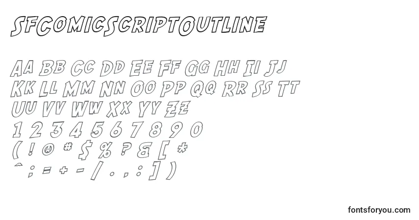 Czcionka SfComicScriptOutline – alfabet, cyfry, specjalne znaki