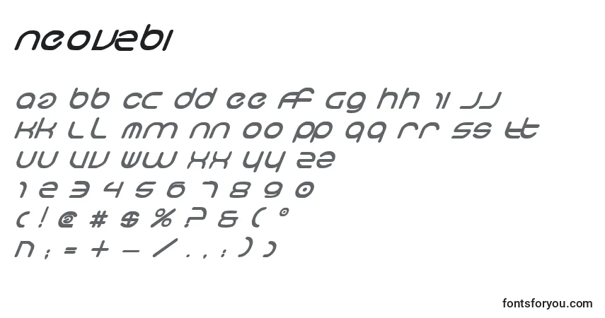 A fonte Neov2bi – alfabeto, números, caracteres especiais