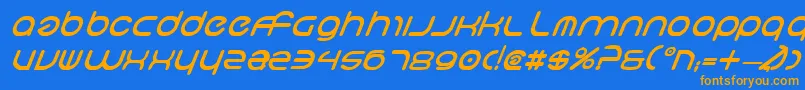 フォントNeov2bi – オレンジ色の文字が青い背景にあります。