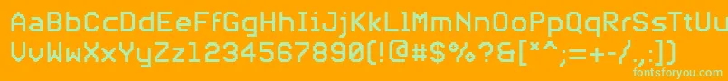 PfvideotextproRegular-Schriftart – Grüne Schriften auf orangefarbenem Hintergrund