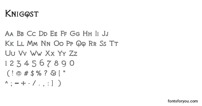 A fonte Knigqst – alfabeto, números, caracteres especiais