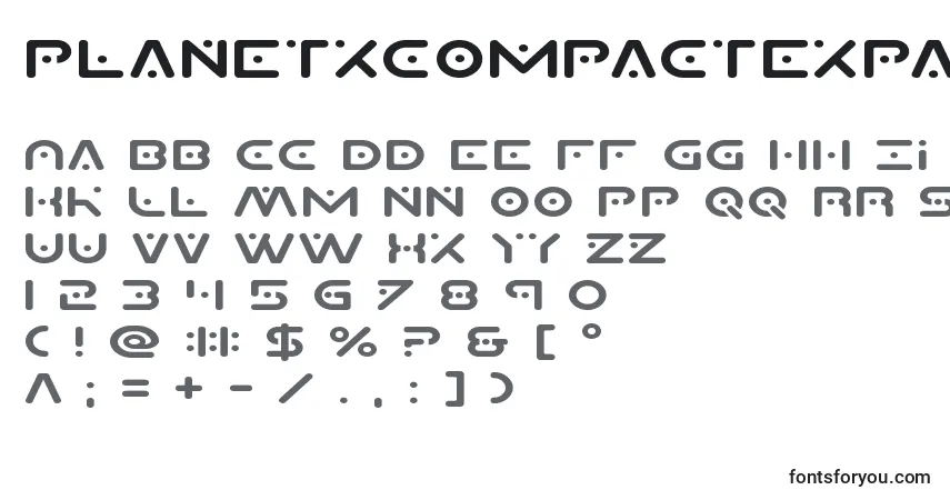 Czcionka Planetxcompactexpand – alfabet, cyfry, specjalne znaki