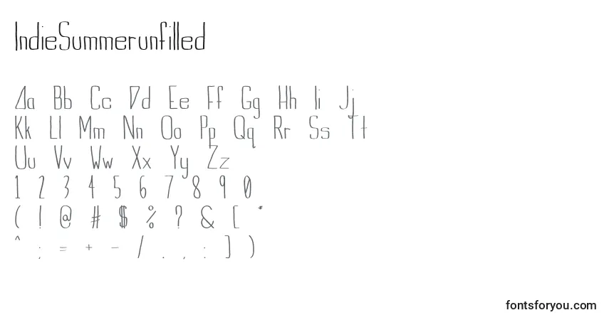 Czcionka IndieSummerunfilled – alfabet, cyfry, specjalne znaki