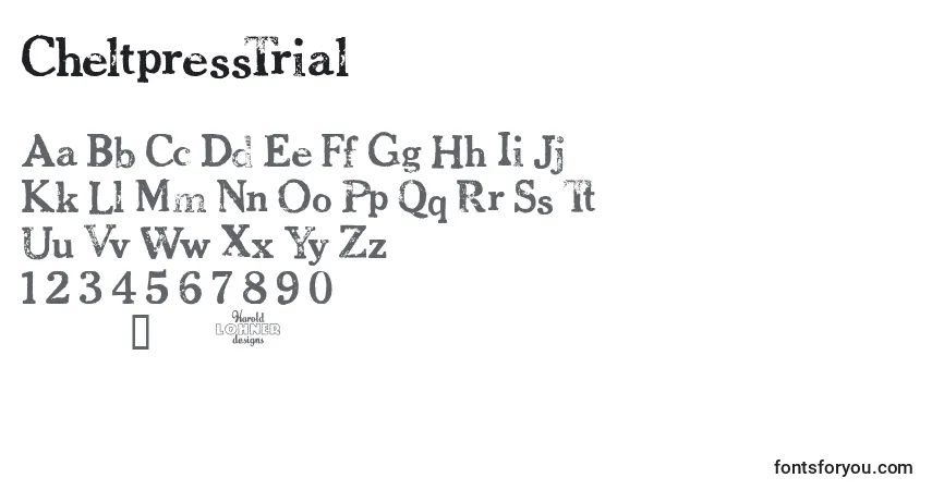 Czcionka CheltpressTrial – alfabet, cyfry, specjalne znaki