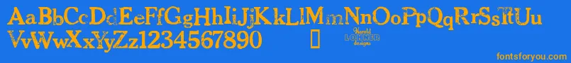 Weitere Informationen zur CheltpressTrial-Schriftart CheltpressTrial-Schriftart – Orangefarbene Schriften auf blauem Hintergrund