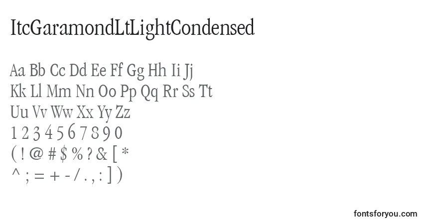 Czcionka ItcGaramondLtLightCondensed – alfabet, cyfry, specjalne znaki