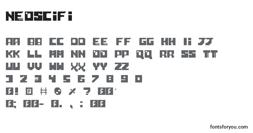 Czcionka NeoScifi – alfabet, cyfry, specjalne znaki