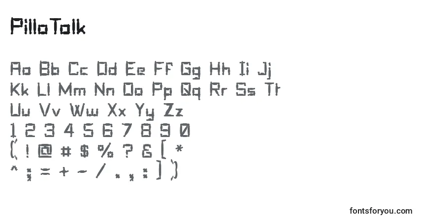 Czcionka PilloTalk – alfabet, cyfry, specjalne znaki