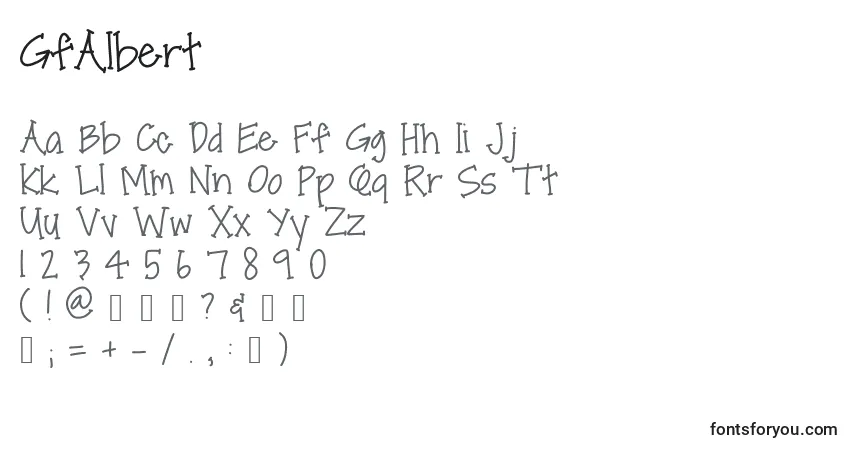 Czcionka GfAlbert – alfabet, cyfry, specjalne znaki
