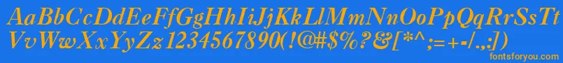 CaslonaRegular-Schriftart – Orangefarbene Schriften auf blauem Hintergrund