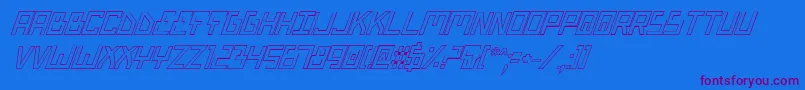 フォントBionicTypeOutItalic – 紫色のフォント、青い背景