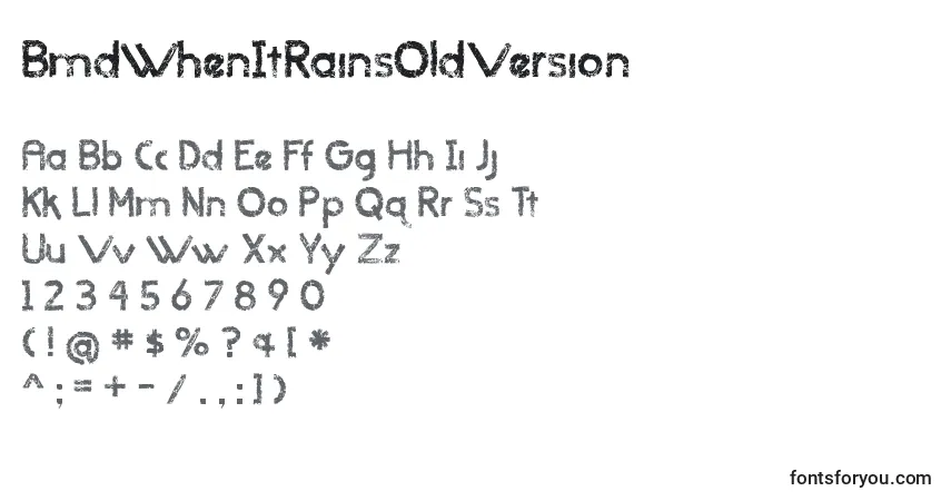 Schriftart BmdWhenItRainsOldVersion – Alphabet, Zahlen, spezielle Symbole