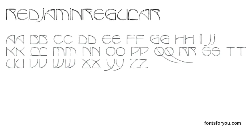 Czcionka RedjaminRegular – alfabet, cyfry, specjalne znaki