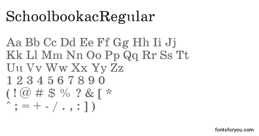 Schriftart SchoolbookacRegular – Alphabet, Zahlen, spezielle Symbole