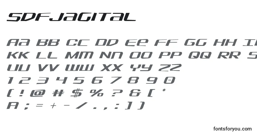 A fonte Sdfjagital – alfabeto, números, caracteres especiais