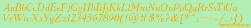 Academy.KzItalic-fontti – oranssit fontit vihreällä taustalla