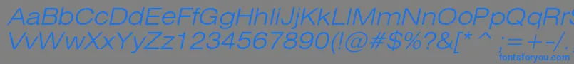 HeliosextlightcItalic-Schriftart – Blaue Schriften auf grauem Hintergrund