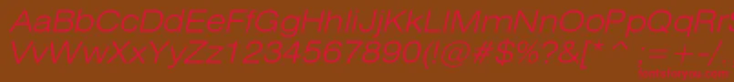 HeliosextlightcItalic Font – Red Fonts on Brown Background
