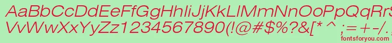 HeliosextlightcItalic Font – Red Fonts on Green Background