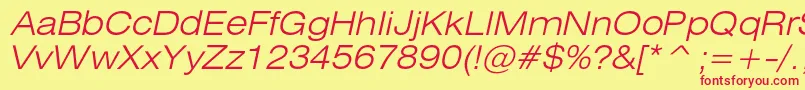 HeliosextlightcItalic Font – Red Fonts on Yellow Background