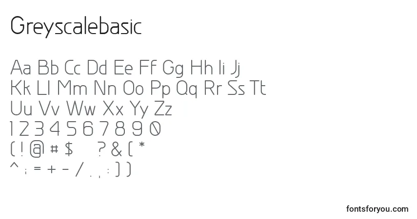 A fonte Greyscalebasic – alfabeto, números, caracteres especiais
