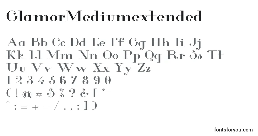 Schriftart GlamorMediumextended (92235) – Alphabet, Zahlen, spezielle Symbole