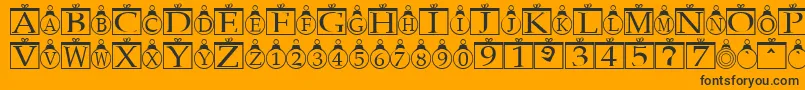 Weitere Informationen zur ChristmasOrnamentsRegular-Schriftart ChristmasOrnamentsRegular-Schriftart – Schwarze Schriften auf orangefarbenem Hintergrund