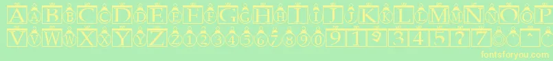 ChristmasOrnamentsRegular-Schriftart – Gelbe Schriften auf grünem Hintergrund