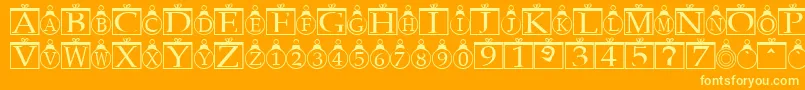 ChristmasOrnamentsRegular-Schriftart – Gelbe Schriften auf orangefarbenem Hintergrund
