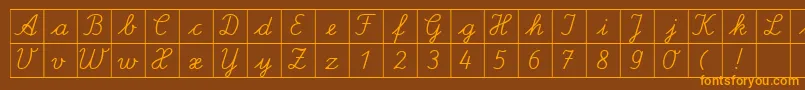 フォントSpLaQuadratDb – オレンジ色の文字が茶色の背景にあります。