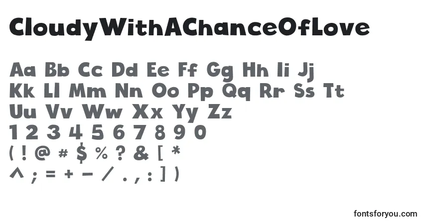 A fonte CloudyWithAChanceOfLove – alfabeto, números, caracteres especiais