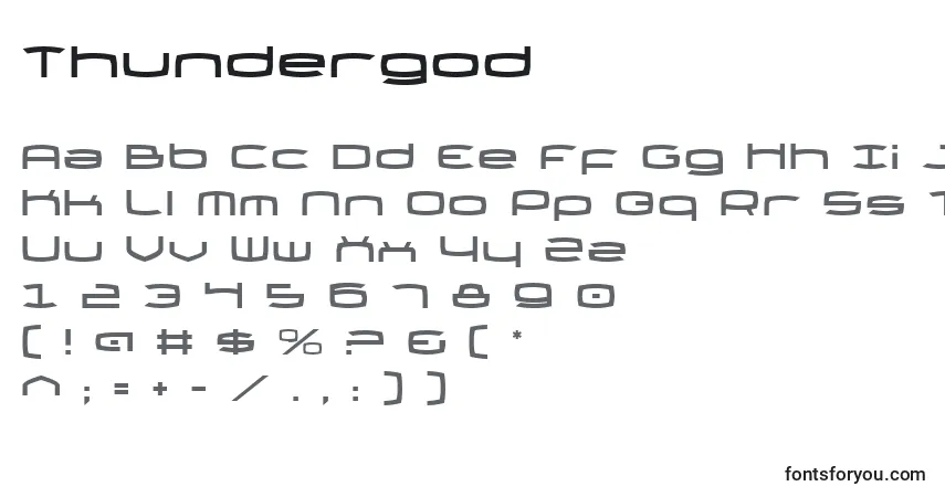 A fonte Thundergod – alfabeto, números, caracteres especiais