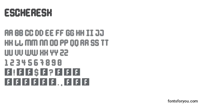 Czcionka Escheresk – alfabet, cyfry, specjalne znaki