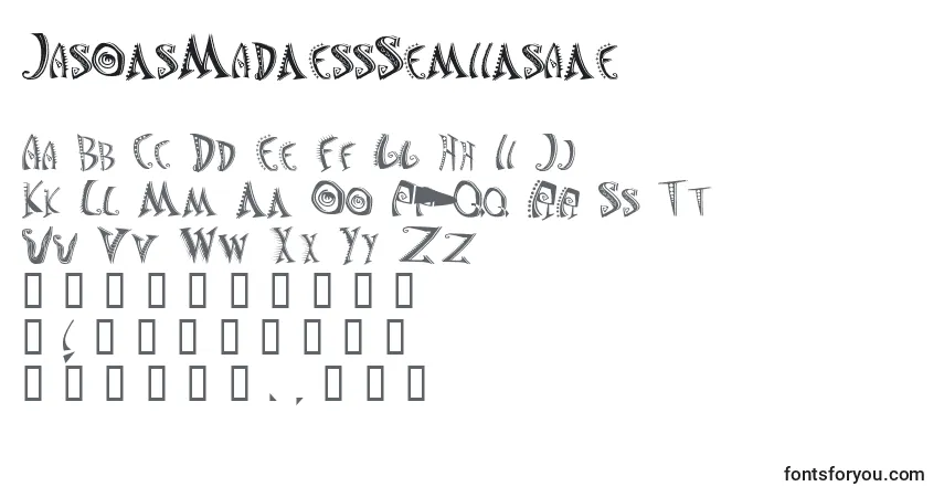 Czcionka JasonsMadnessSemiinsane – alfabet, cyfry, specjalne znaki