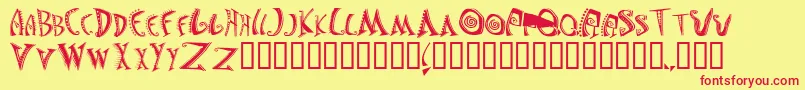 JasonsMadnessSemiinsane-Schriftart – Rote Schriften auf gelbem Hintergrund