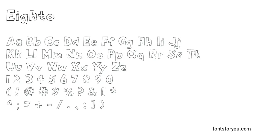 Czcionka Eighto – alfabet, cyfry, specjalne znaki