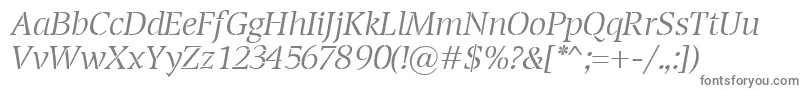TransportLightItalic-Schriftart – Graue Schriften auf weißem Hintergrund