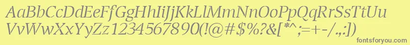 TransportLightItalic-Schriftart – Graue Schriften auf gelbem Hintergrund