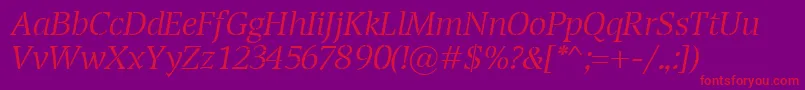 フォントTransportLightItalic – 紫の背景に赤い文字